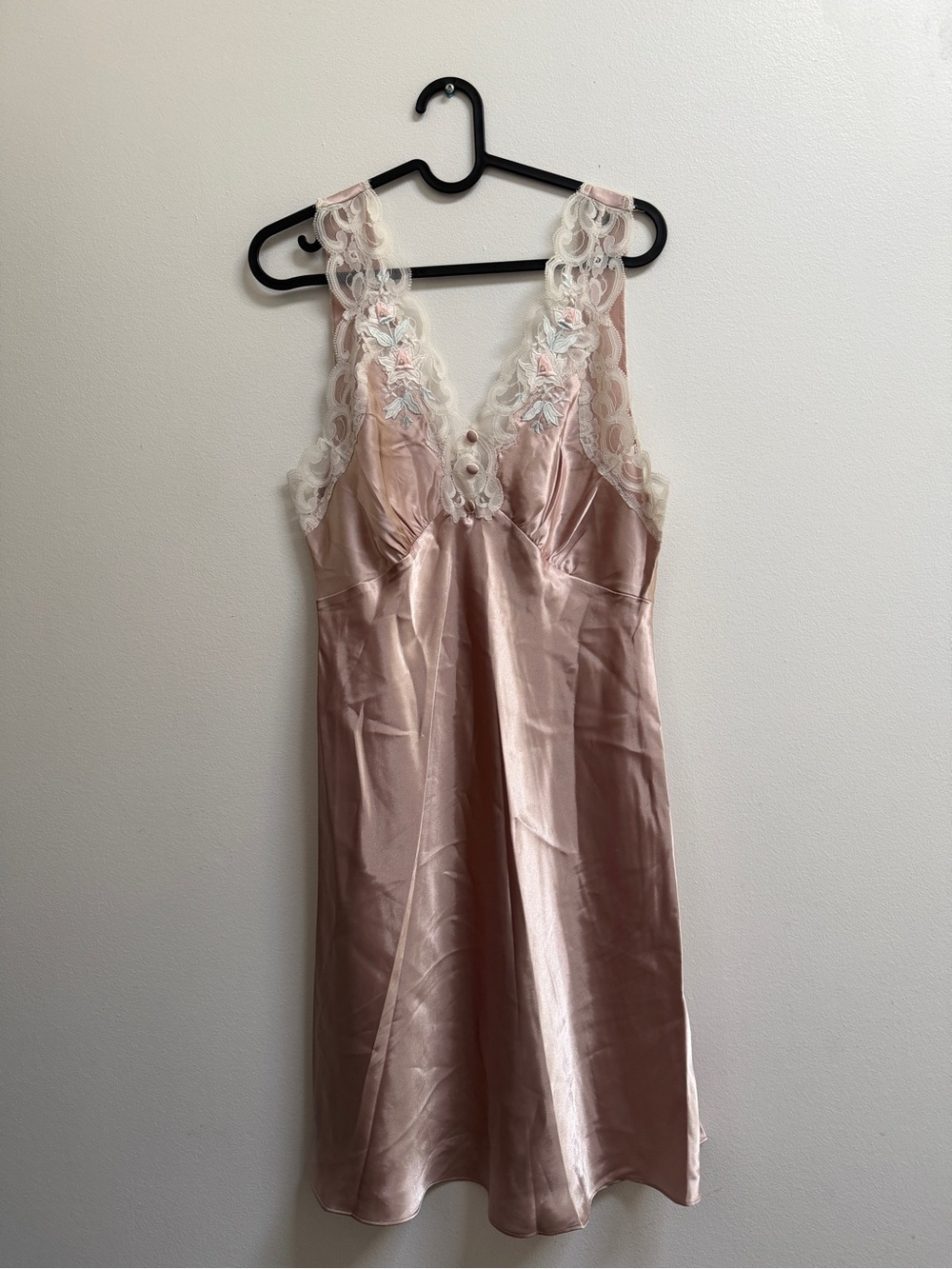 Vintage After Eight Lace Trim Satin Slip Dress in Blush Pink